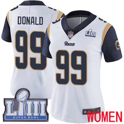 Los Angeles Rams Limited White Women Aaron Donald Road Jersey NFL Football #99 Super Bowl LIII Bound Vapor Untouchable->youth nfl jersey->Youth Jersey